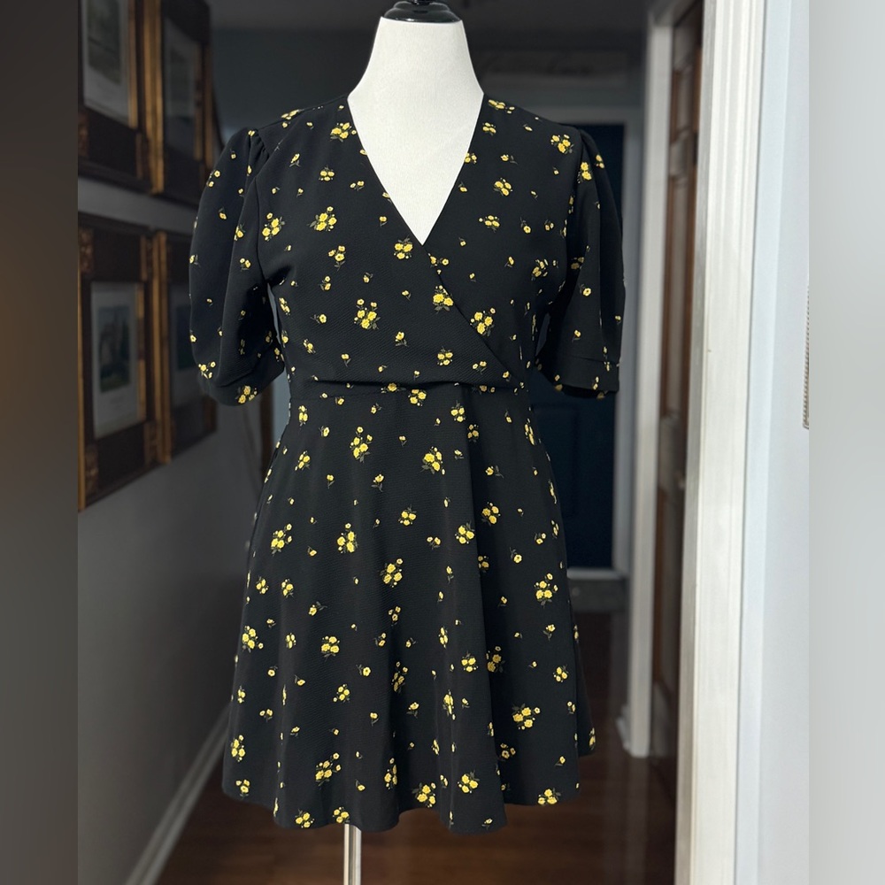 Arizona Jean Co Black Babydoll Dress XL Yellow Floral 90s Y2K Pockets
